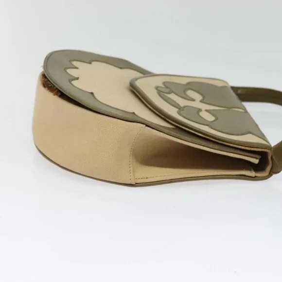 SAINT LAURENT Shoulder Bag Canvas Leather Khaki Auth